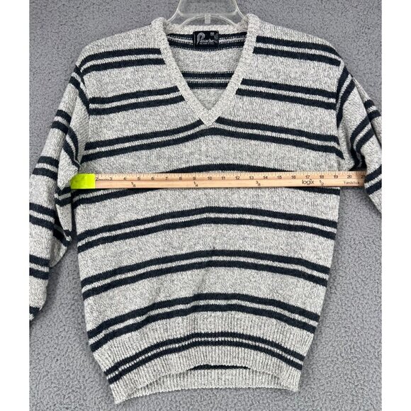 VTG Panache Women's V-neck Wool Blend Grey & Black Sweater Size M Made in U.S.A. - Picture 5 of 10
